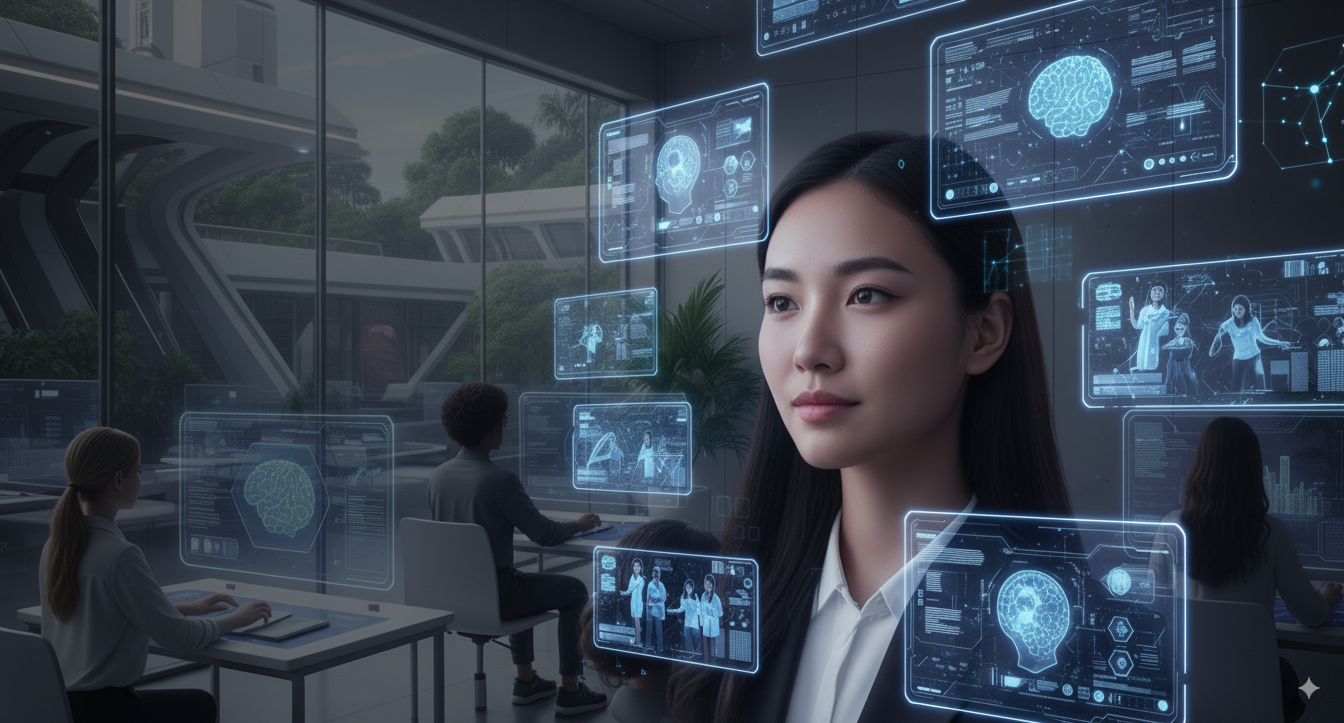 An abstract background representing AI in education